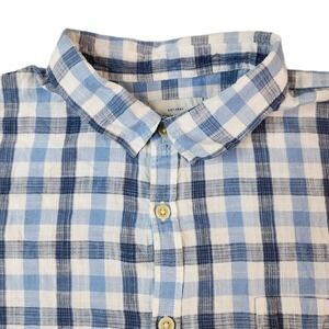 Lucky Brand Shirt Mens XXL 2XL‎ Blue White Plaid Short Sleeve Button Up Cotton